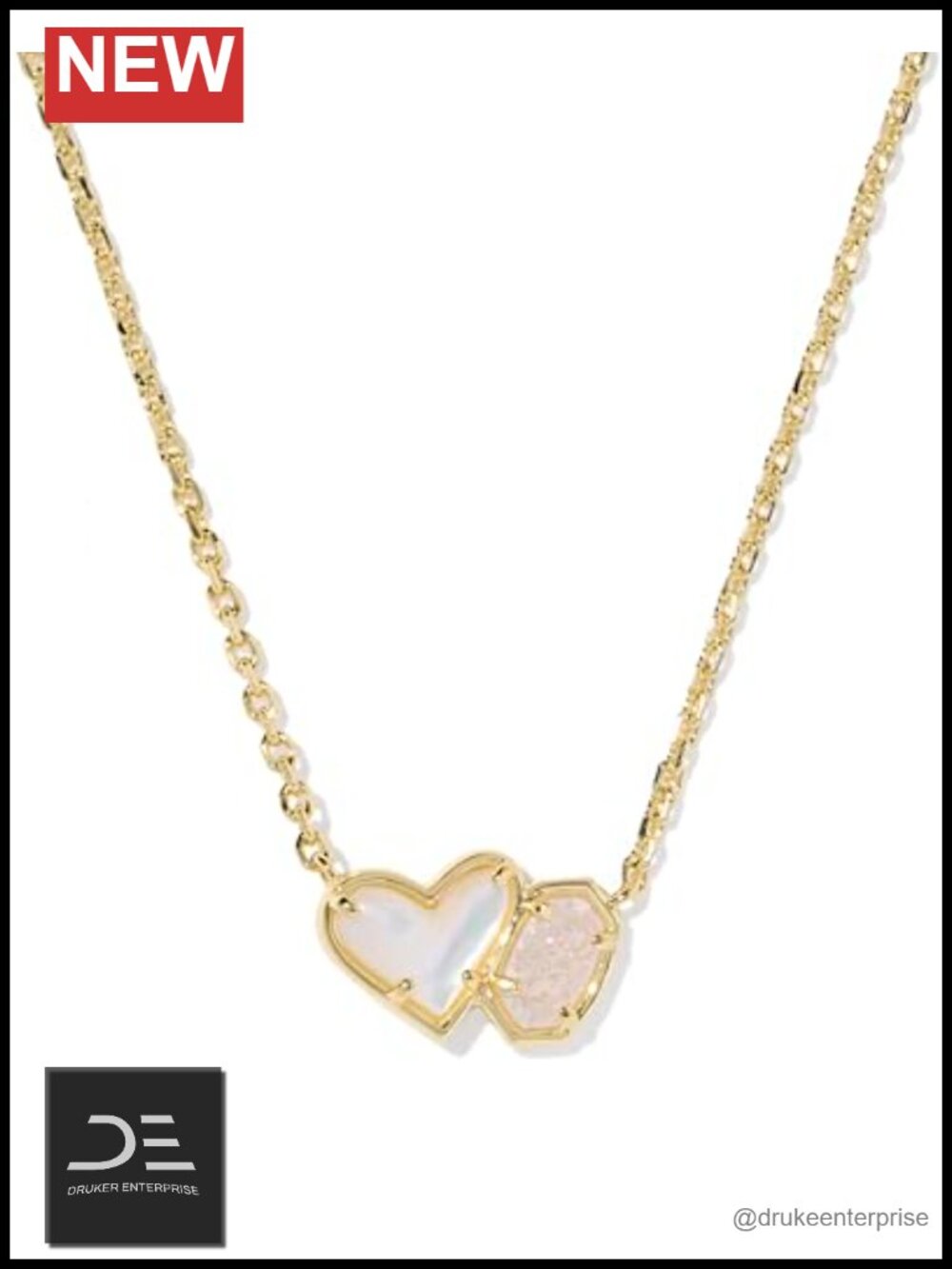 Gold Plated Pendant Necklace with Heart and Emilie Charm, 14k, 16-19 Inch